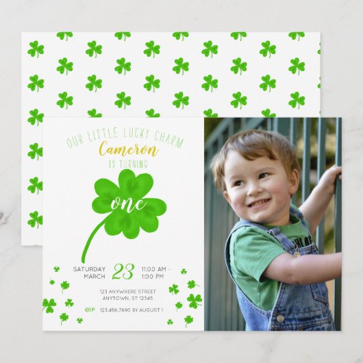 Invitation Charme chanceux, anniversaire de la fête du One St (Devant / Derrière)