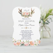 Invitation Charme Crème rose Floral Antlers Baby shower (Debout devant)