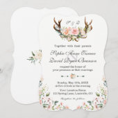 Invitation Charme Crème rose Floral Antlers Mariage (Devant / Derrière)