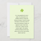 Invitation Charme de Chance du Trèfle : Que la Chance du Trèf (Dos)