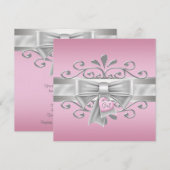 Invitation Charme de coeur en forme d'arc rose argent pour Ba (Devant / Derrière)