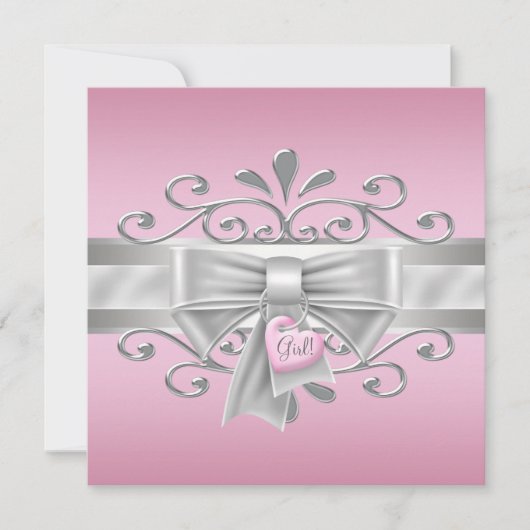 Invitation Charme de coeur en forme d'arc rose argent pour Ba (Devant)