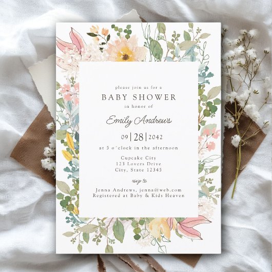 Invitation Charme de jardin fleur sauvage | Baby shower