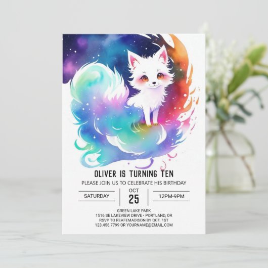 Invitation Charme de la Forêt Renard Anniversaire (Debout devant)