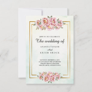 Invitation Charme de la vieille école rose Mariage floral