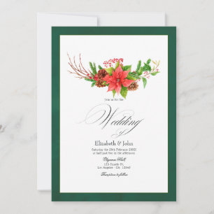 Invitation Charme de mariage de Noël au poinsettia et au pin