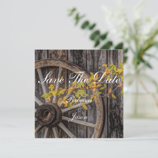 Invitation Charme de pays - Roue Rustique Wagon Occidentale (Debout devant)