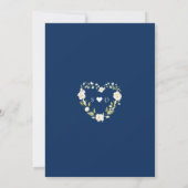 Invitation Charme Delicate Blanc Floral Or Mariage bleu marin (Dos)