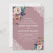 Invitation Charme Dusty Blue Dusty Rose Floral Mariage (Devant)