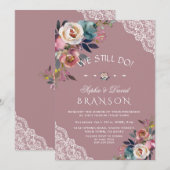 Invitation Charme Dusty Blue Dusty Rose Floral Nous Le Faison (Devant / Derrière)