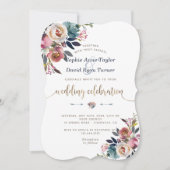 Invitation Charme Dusty Blue Rose Florom Mariage (Devant)