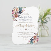 Invitation Charme Dusty Blue Rose Florom Mariage (Debout devant)