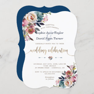 Invitation Charme Dusty Blue Rose Florom Mariage