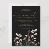 Invitation Charme élégant Fleur sauvage | Mariage noir et or (Devant)