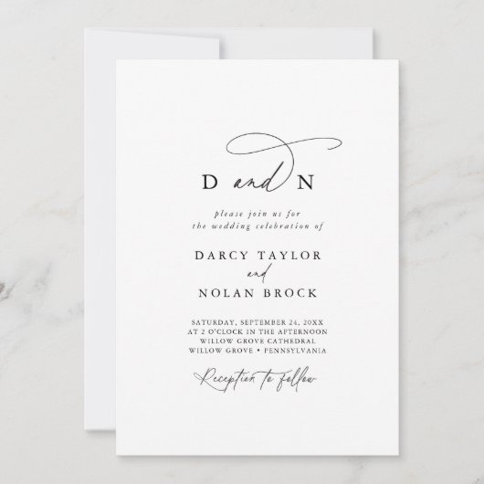Invitation Charme élégant Mariage Monogramme noir et blanc (Devant)