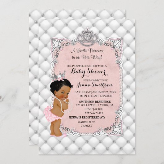 Invitation Charme ethnique de princesse bébé de diamants de (Devant / Derrière)