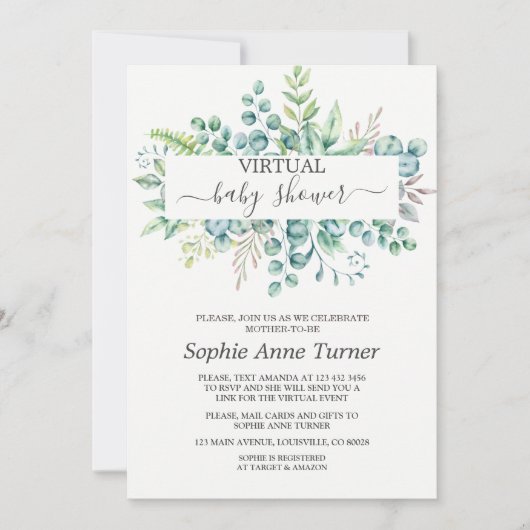 Invitation Charme Eucalyptus Baby shower Virtuel Par Courrier (Devant)
