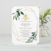 Invitation Charme Eucalyptus Feuille Gold Frame Sainte Commun (Debout devant)