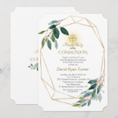 Invitation Charme Eucalyptus Feuille Gold Frame Sainte Commun (Devant / Derrière)