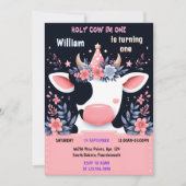 Invitation Charme Ferme Cute Florale Rose Vache Saint 1er Ann (Devant)