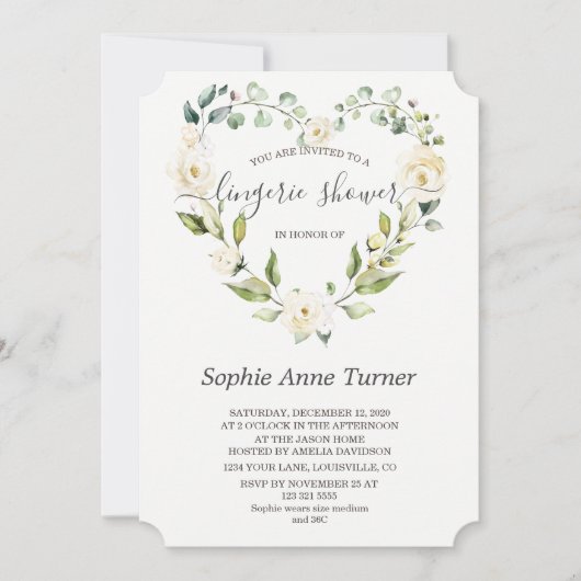 Invitation Charme Fleurs blanches Calligraphie Lingerie Douch (Devant)