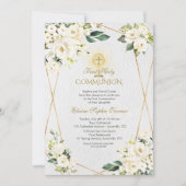 Invitation Charme Fleurs blanches Or Première Communion saint (Devant)