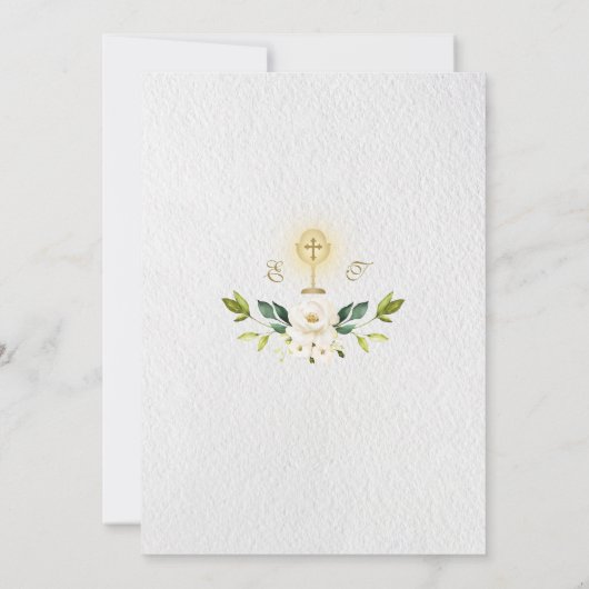 Invitation Charme Fleurs blanches Or Première Communion saint (Dos)
