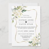 Invitation Charme Fleurs Blanches Or Tout en un Mariage (Devant)