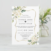 Invitation Charme Fleurs Blanches Or Tout en un Mariage (Debout devant)