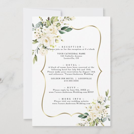 Invitation Charme Fleurs Blanches Or Tout en un Mariage (Dos)