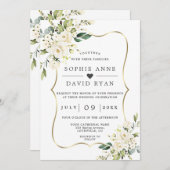 Invitation Charme Fleurs Blanches Or Tout en un Mariage (Devant / Derrière)