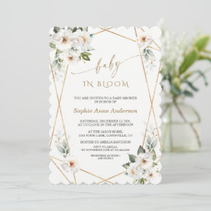 Invitation Charme Fleurs blanches Rose Bébé or en fleurs