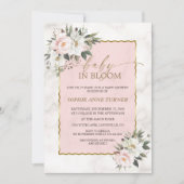 Invitation Charme Fleurs roses blanches Bébé or en fleurs (Devant)