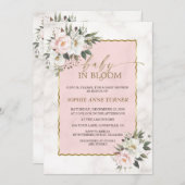 Invitation Charme Fleurs roses blanches Bébé or en fleurs (Devant / Derrière)