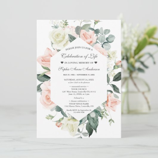 Invitation Charme Floral Célébration de la vie funéraire Memo (Debout devant)