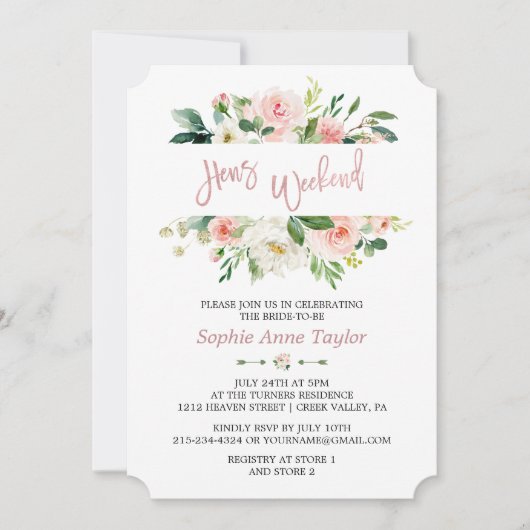 Invitation Charme Floral Rose Gold Bachelorette Weekend Party (Devant)