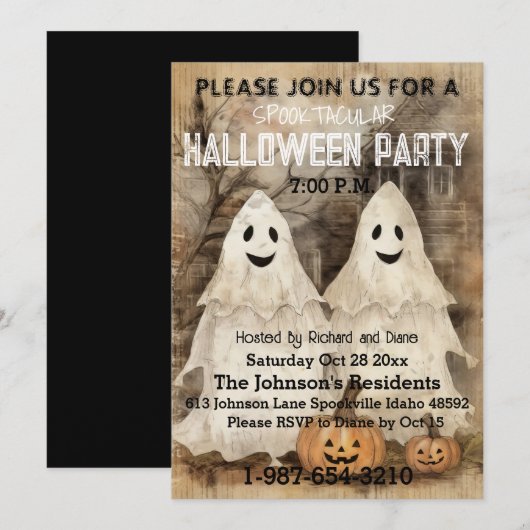 Invitation Charme Ghoost — Un Whisper Vintage d'Halloween (Devant / Derrière)