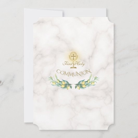 Invitation Charme Lemon Branches Marbre Or Sainte Communion (Dos)