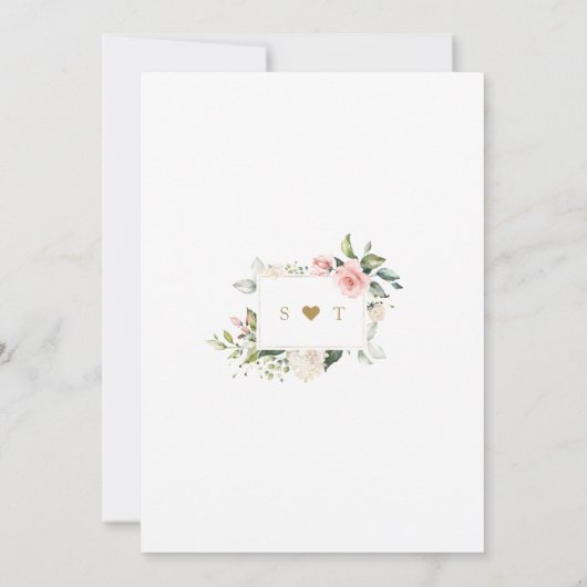 Invitation Charme Luxe rose Fleurs blanches Mariage or (Dos)