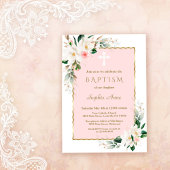 Invitation Charme Magnolia Blanc Rose Or Floral Baptême