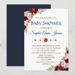 Invitation Charme Marsala Floral Automne Marine Baby shower b
