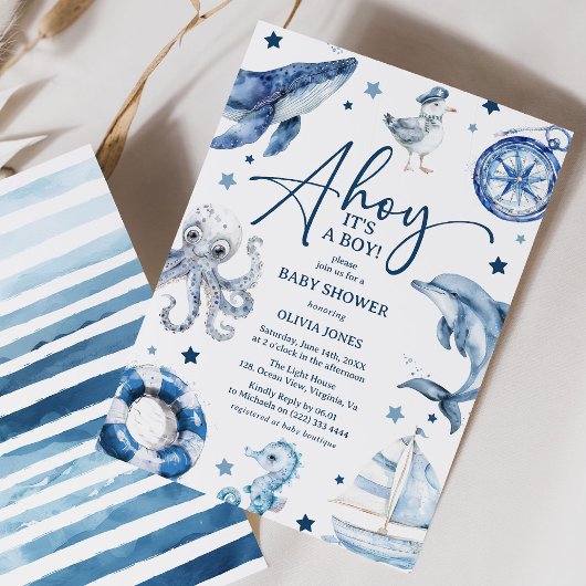 Invitation Charme nautique : Ahoy c'est un Baby shower de gar