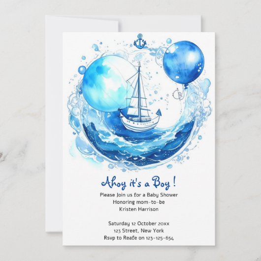 Invitation Charme nautique rustique : Baby shower garçon (Devant)