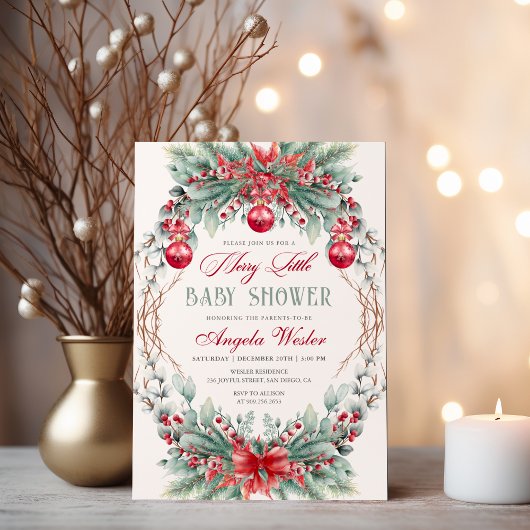 Invitation Charme Noël Joyeux Petit Baby shower
