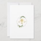 Invitation Charme Olive Feuilles d'or Première Communion sain (Dos)