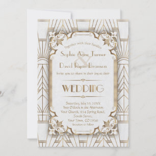 Invitation Charme Or Blanc Art Déco Grand Mariage Gatsby