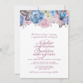 Invitation Charme parisien Bleu & Rose Floral Chic Mariage (Devant)