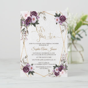 Invitation Charme Peine rose rose Fête des mariées or fleurie