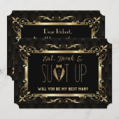 Invitation Charme Roaring 20s Or Art Déco Meilleur Témoin (Devant / Derrière)