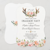 Invitation Charme Rose Blush Floral Antlers (Devant / Derrière)